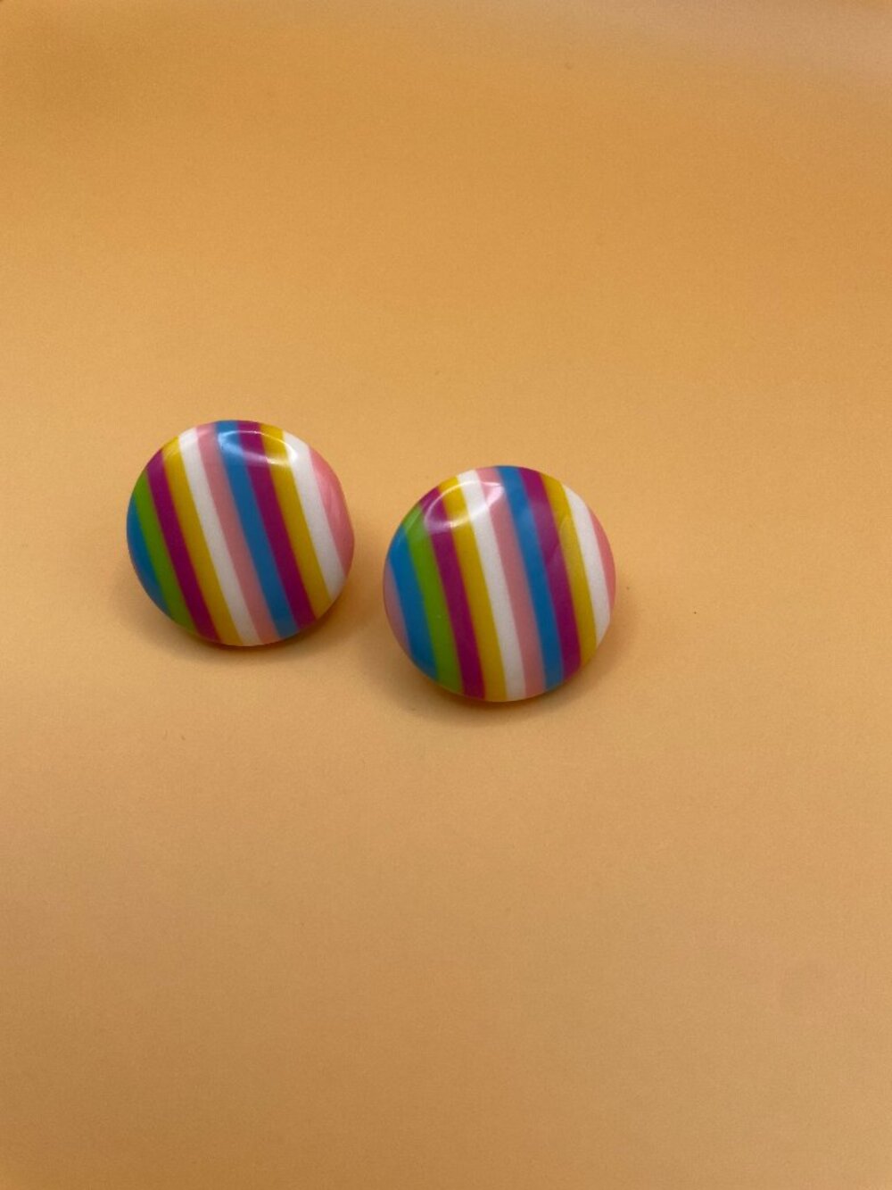 Multicolor Striped Round Stud Earrings Plastic No Stone Lobe